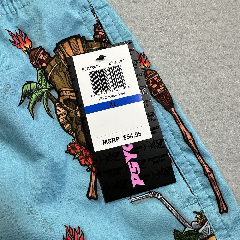 Psycho Tuna Tiki Cocktail Party Swim Shorts Mens XL NWT Blue Beach Trunks - Picture 6 of 10
